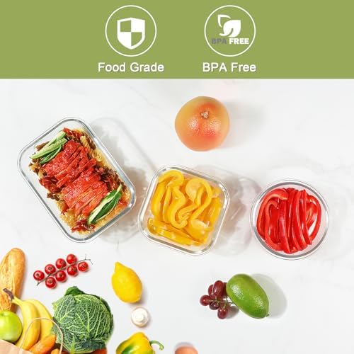 30 Piece Glass Food Storage Containers Set, Glass Meal Prep Containers with Lids, Airtight Lunch Box, BPA-Free, Microwave, Freezer & Dishwasher Safe