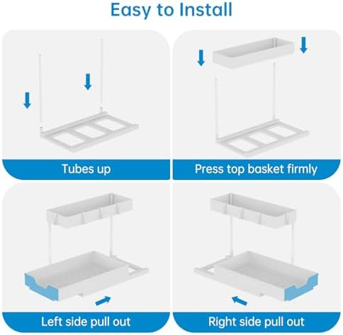 2-Tier Under Sink Organizers and Storage 2 Pack Sliding L-shape Under Cabinet Organizers For Narrow Space Multi-purpose Sink Organizer for Bathroom Kitchen Drawer(White 2 Pack)