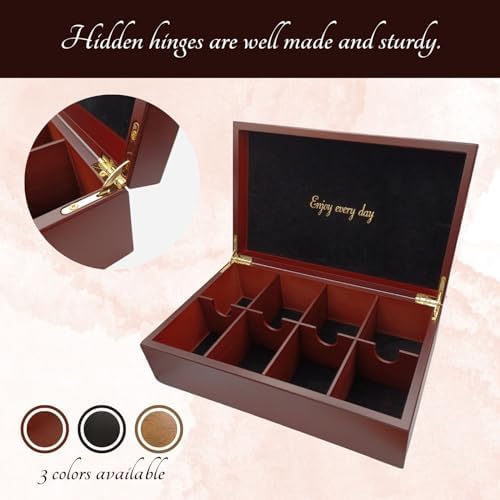 BJOYFUL&LOVED Wooden Tea Box, 8-Compartment Tea Organizer, Cherry Color