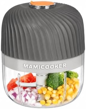 Electric Garlic Chopper 255ML, Mini USB Rechargeable Veggie Chopper, Cordless Garlic Mincer Onion Chopper Food Chopper for Ginger Chili Meat Sauce, Wireless Food Processor, Gray by MAMICOOKER