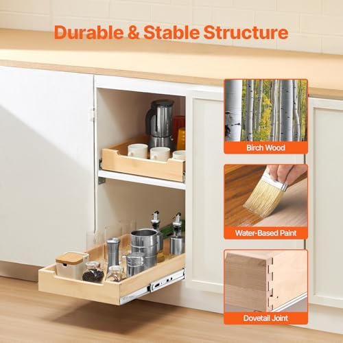 Pull Out Cabinet Organizer, 14"W x 21"D Cabinet Drawer, Soft Close Slide out Shelf, Heavy-Duty Sliding Wood Drawer, Bottom Mount Size（14.5"W x 23"D）and Side Mount Size（15"W x 23"D）
