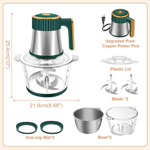 Food Processor, 5 Speed Meat Grinder with 2 Bowls(8 Cup+8 Cup), Green - Image 6