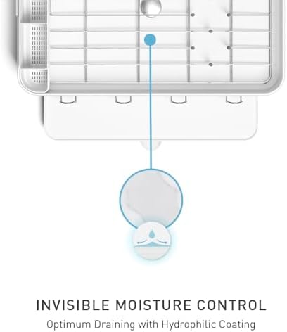simplehuman Steel Frame Dishrack, Large Capacity Dish Drying Rack, 360º Easy Drain Swivel Spout, Utensil & Wine Glass Holder, Anti-Residue Coating, Moisture Control Surface, White