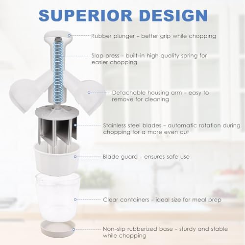 Vegetable Chopper, Food Chopper Manual Hand, Onion, Salad, Garlic, Nut & Veggie Cutter, Dishwasher Safe, White