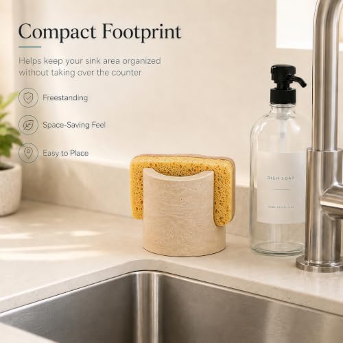 1 Pack Travertine Sponge Holder for Kitchen Sink Counter, Natural Stone
