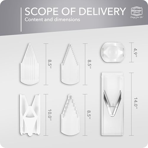 Mandoline Food Slicer V3 (Starter Set) by Reston Lloyd • V-Slicer with Blade Storage & Safety Food Holder • Made in Germany • Fruit & Vegetable Chopper • Multiple Settings: White