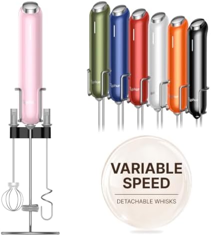 InstaWhisk Upgraded Milk Frother with Variable Speed - Rechargeable Handheld Coffee Frother Wand with Detachable Whisks, Electric Drink Mixer for Latte, Cappuccino, Matcha, Almond Milk, Protein, Pink by Unknown