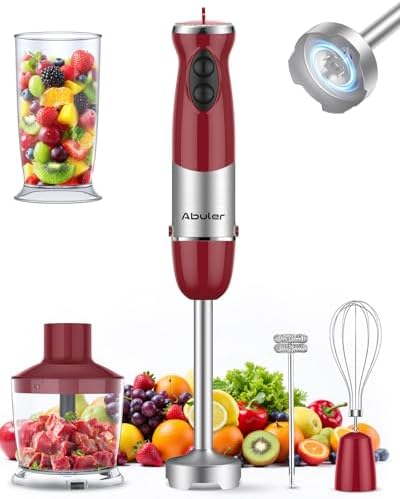 Immersion Blender Handheld 1000W 5 in 1 Corded Stick Hand Blender Kitchen with 12 Speed, BPA-Free, Mixing Beaker, Chopper, Whisk, Milk Frother, Perfect Emulsifier for Soup, Baby Food, Sauce, Puree by Abuler