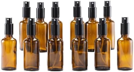 YIZHAO Amber Glass Spray Bottles 2oz, with Small Fine Mist Spray, Metal Cap, Refillable for Essential Oil,Travel,Cleaning,Perfume,Aromatherapy,Makeup – 12 Pcs by YizhaoGlassSprayandDropperBottles