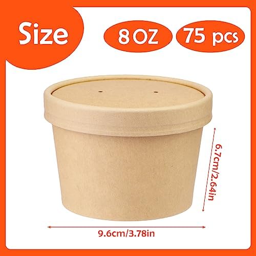 Wuadua 8 oz Disposable Kraft Paper Soup Containers with Lids- 75 Pack - Image 2