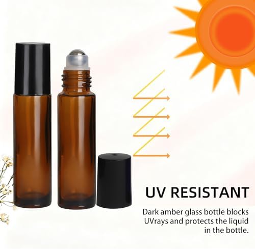 24 pcs 10ml Amber Glass Roller Bottles with Steel Balls and Black Caps - Image 4