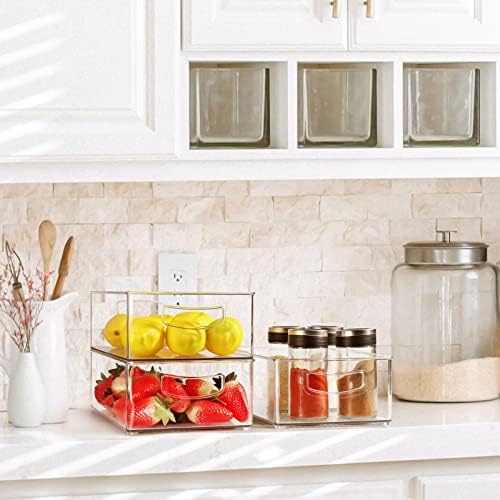 Set Of 8 Stackable Pantry Organizer Bins, Clear Plastic Storage Bins for Home Edit Fridge Cabinet Organizing Storage Containers (4 Large and 4 Medium)