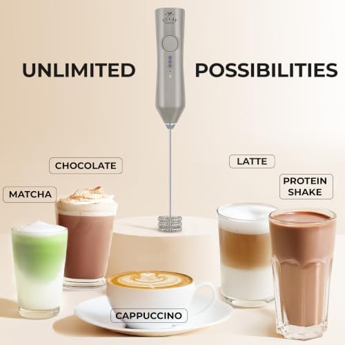 Zulay Kitchen Rechargeable Milk Frother Handheld - Frother Wand, Drink Mixer, Electric Whisk Frother, for Cappuccinos, Matcha & Protein Powder - Dynamic Triple Whisk, 3 Speed 500mAh Light Gray - Image 6