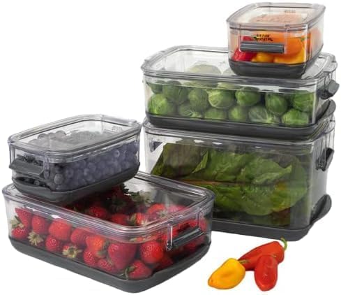 International Prepworks ProKeeper Food Fresh Produce Storage Container Set, 5- Piece, Clear Containers with Gray Sealed Tight Lids