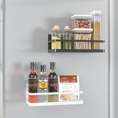 Magnetic Spice Rack, Magnet Refrigerator Spice Shelf Organizer for Spices, Jar of Olive Oil, Cooking Oils, Salt, Pepper, Perfect Space Saver for Small Kitchen, Black, 2 Pack