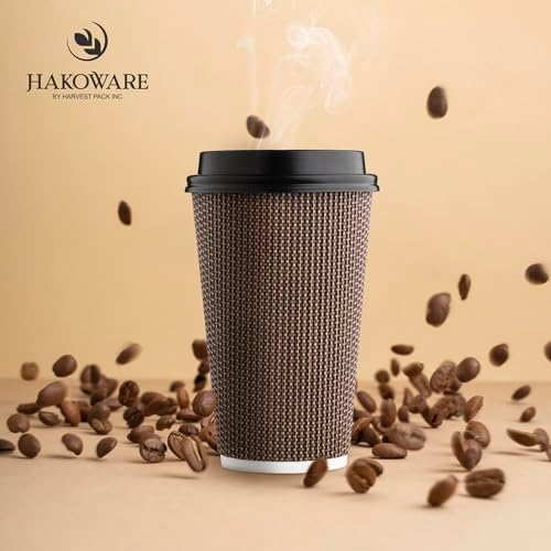 16 oz Disposable Paper Coffee Cups with Lids Insulated Double-Walled Togo