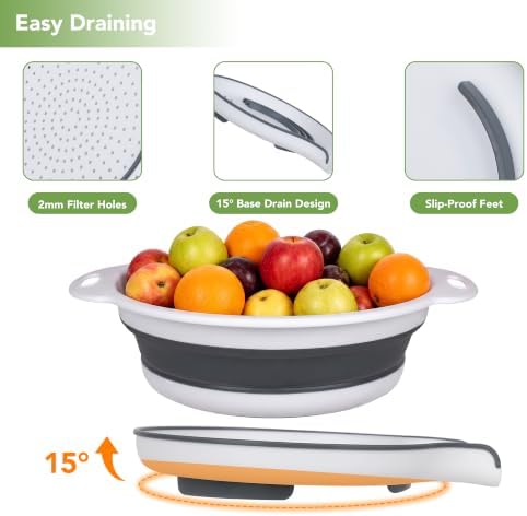 3-Pack Collapsible Colander for Kitchen with Self-Draining Base,Grey
