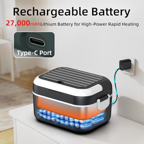 6.3 Cups Cordless Electric Lunch Box for Adults, 27000mAh 100W Rechargeable Battery Powered Automatic Scheduled Heated Lunchbox, Rapid Heating Portable Food Warmer BPA Free for Hot Meals Anywhere