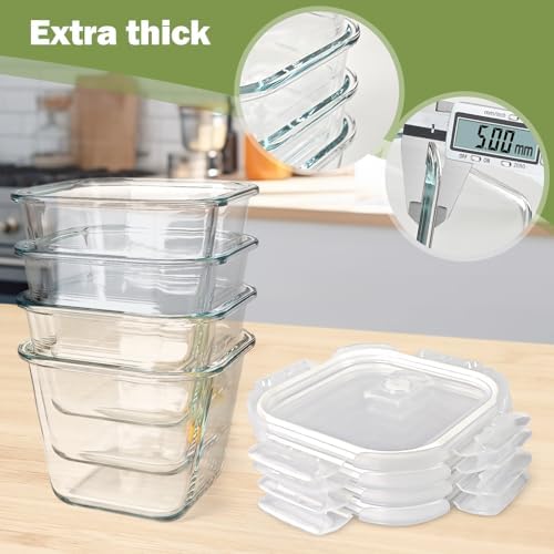 Borosilicate Glass Soup Containers with Lids, 4 Cup/32 oz, 4 Pack
