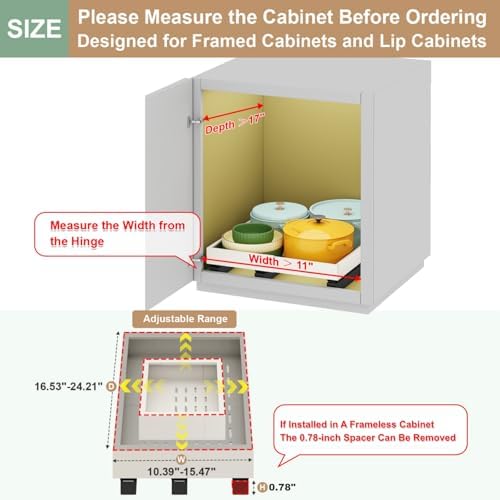 Pull out Cabinet Organizer,11"-16"W,17"-24"D,Expandable,Adhesive