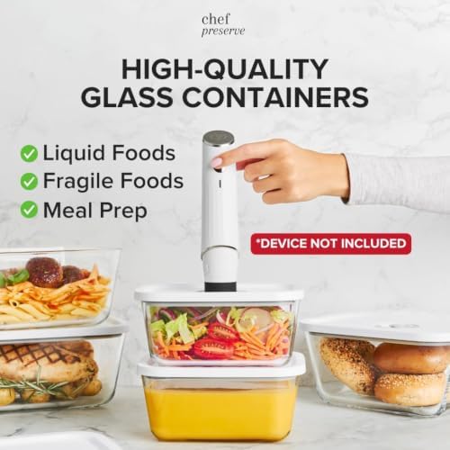 Glass Vacuum Seal Containers for Food Storage, Made For Compact Vacuum Sealer, 3pcs set [1x Small, 1x Medium, 1x Large] Works With Handheld Vacuum Sealer Machine
