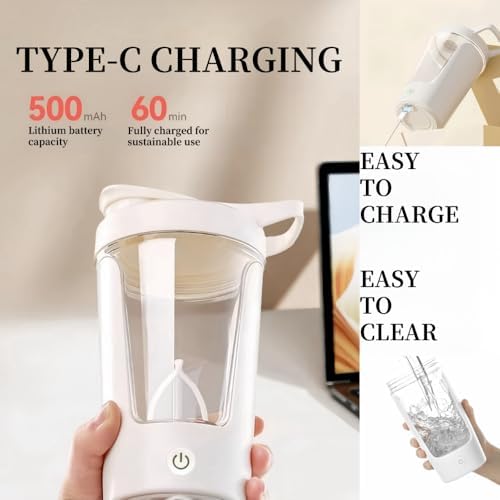 Electric Protein Shaker Bottle Automatic Stirring Mug Food-grade PP Cup Sports Health Mug Waterproof Rechargeable Cup (White)