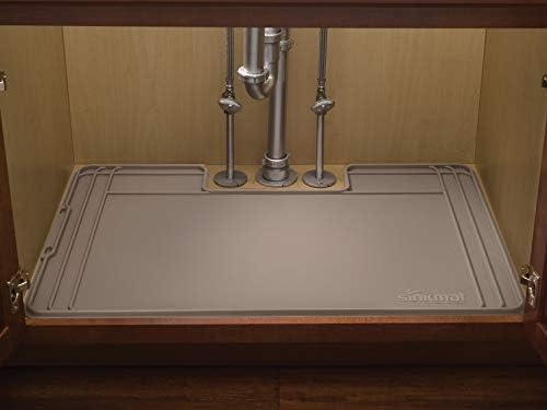 Sink Mat - Waterproof Under Sink Liner Mat for Kitchen Bathroom – 46” x 22” Inches - Durable, Flexible Tray – Home Undersink Organizer Must Haves, Tan, Made from Plastic