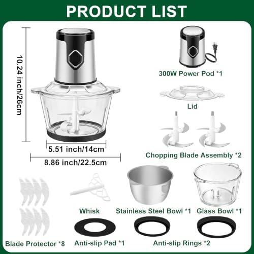 Food Processor with 2 Bowls, 4-Speed Electric Food Chopper & Meat Grinder