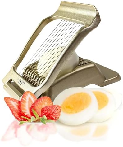 Zoe's Kitchen Good Grip Egg Slicer for Hard Boiled Eggs Heavy Duty Professional Large Aluminum Egg Slicer with Stainless Steel Wires Kitchen Aid Egg, Strawberry Slicer Hard Boiled Egg Cutter (Golden) by Zoe%27s+Kitchen