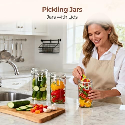Glass Pantry Jars with Airtight Lids 34 oz 3 Pack Coffee Canisters