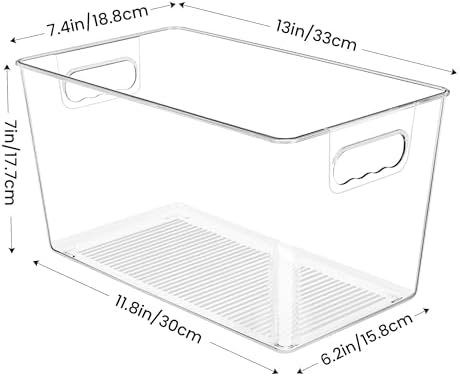 10 Pack Clear Storage Bins, Pantry Organizer Bins with Handle, XL