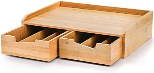 Bamboo 2 Drawer Coffee Pod Organizer with Side Box for K Cup Tea Bag