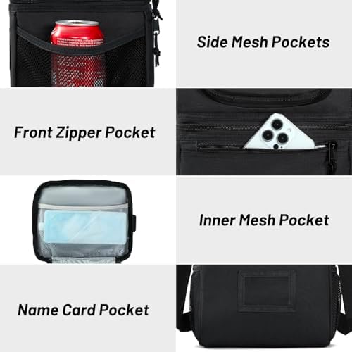 Insulated Lunch Box Bags for Men Women, Dual Compartment, Black