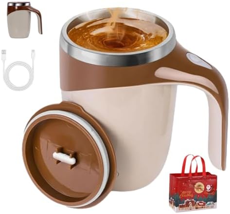 Automatic Stirring Electric Coffee Mug, 380ml Magnetic Rotating Reusable Travel Cup, Automatic Magnetic Stirring Coffee Mugs, Self Stirring Coffee Mug for Coffee/Milk/Tea/Hot Chocolat (Brown USB)