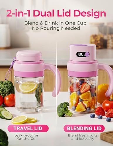 Portable Juicer Blender Cup, USB-C Rechargeable, Pink - Image 2