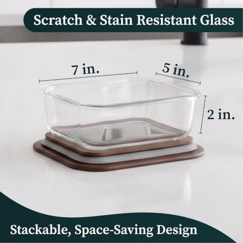 Glass Meal Prep Containers with Acacia Wood Lids, 5-Pack 21 oz / 2.5 Cup Small Glass Lunch Containers with Lids, Borosilicate Snack & Sauce Containers, BPA-Free Plastic-Free, Aesthetic
