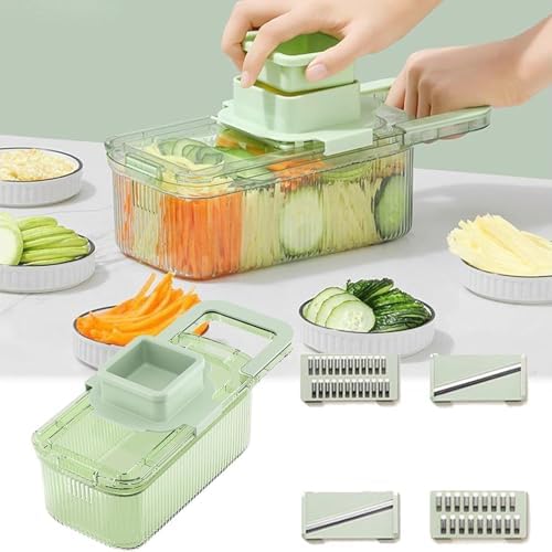 2024 New Multifunctional Food Grater, Six Cutting Tools Round Vegetable Chopper, Chopper Vegetable Cutter, Food Chopper With Container, Vegetable Chopper With Container (1Cutter+3Blades+Drain Basket) - Image 6