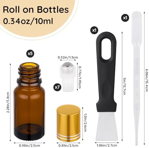 Segbeauty 0.34oz Thick Amber Glass Roll On Bottles for Essential Oils, 5pcs Small Empty Oil Roller Bottles for Eye Essence, 10ml Travel Refillable Roller Ball Applicator, Perfume Oil Rollerball Bottle - Image 3