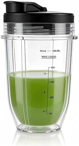 Replacement 18oz Jar Cup with Spout Lid for Nutri Ninja Blender Auto iQ 900w 1000w Series BL640/641/BL642/BL642W/BL642Z (2 Pack, 18oz) - Image 2