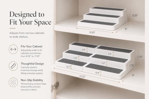 Pack of 2, Expandable 3 Tiered Spice Rack Organizer for Cabinet and Kitchen Pantry Shelf - Non-Slip Shelves for Spices, Seasoning, Canned Food, Medicine Cabinet Organizer - Includes Silicone Funnels