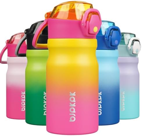 BJPKPK 14 oz Insulated Water Bottle, Straw, Handle, Stainless Steel Flask by BJPKPK