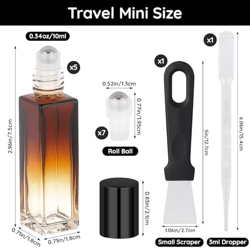 Segbeauty 0.34oz Glass Roller Bottles for Essential Oils, 5pcs Amber Refillable Roll On Bottles, 10ml Empty Rollerball Bottle for Oil, Small Travel Size Containers for Perfume with Dispensing Tools - Image 2