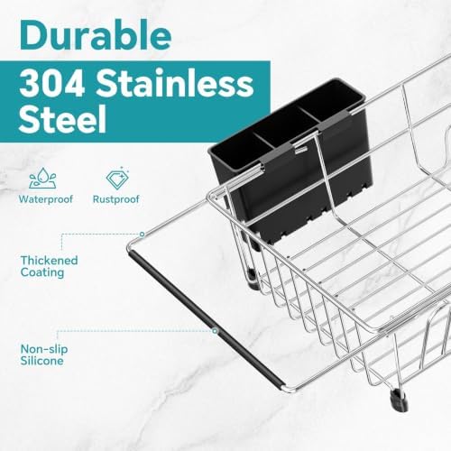 Adjustable Dish Drying Rack in Sink with Utensil Holde