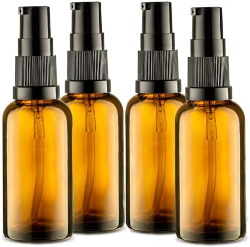50ml Empty Glass Amber Pump Bottles for Travel, Lotion, Essential Oil, 4pk by Vitalup