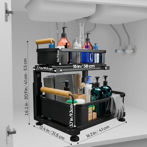 Premium Large Under Sink Organizer, 2-Tier Pull Out, Adjustable