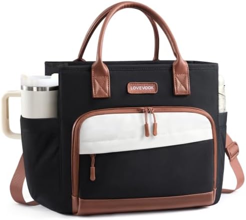 Lunch Box for Women,Adult Lunch Bag for Work,13L,Black-Beige-Brown