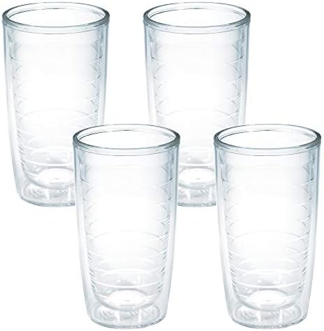 Clear & Colorful Tabletop Made in USA Double Walled Insulated Tumbler Travel Cup Keeps Drinks Cold & Hot, 16oz - 4pk, Clear