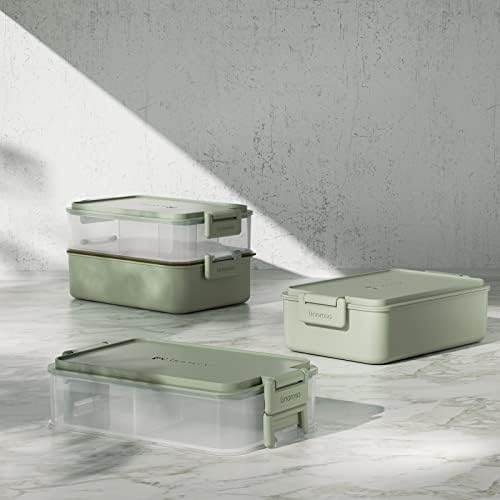 Stackable 2-Tier Adult Bento Box, 4 Compartments - Pale Mint
