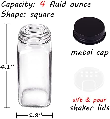 25 Pack Glass Spice Jars with Labels, 4oz Spice Containers