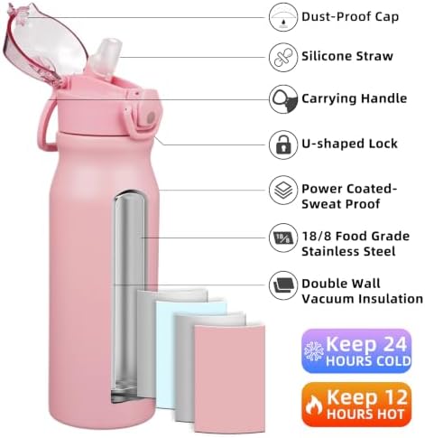 BJPKPK 25 oz Insulated Water Bottle, Straw, Handle, Stainless Steel Flask - Image 2